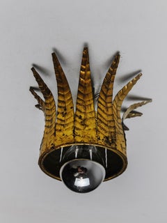 Sun wall lamp by ferro arte, metal and gold leaf, spain, 1960