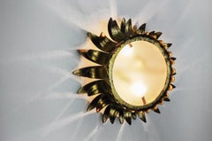Sun wall lamp by ferro arte, metal and gold leaf, spain, 1960