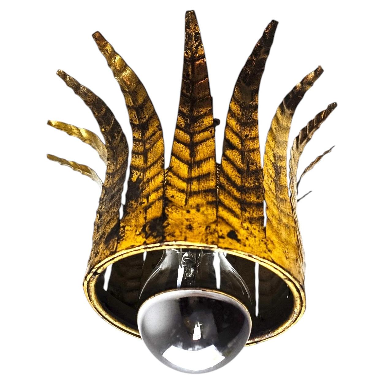 Sun Ceiling Light by Ferro Arte in Gilt Metal and Gold Leaf, Spain, 1960s