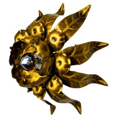 Sun wall lamp by ferro arte, metal and gold leaf, spain, 1960