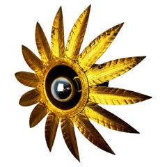 Sun wall lamp by ferro arte, metal and gold leaf, spain, 1960
