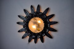 Sun wall lamp by Ferro Arte XL, metal and silver leaf, Spain, 1960