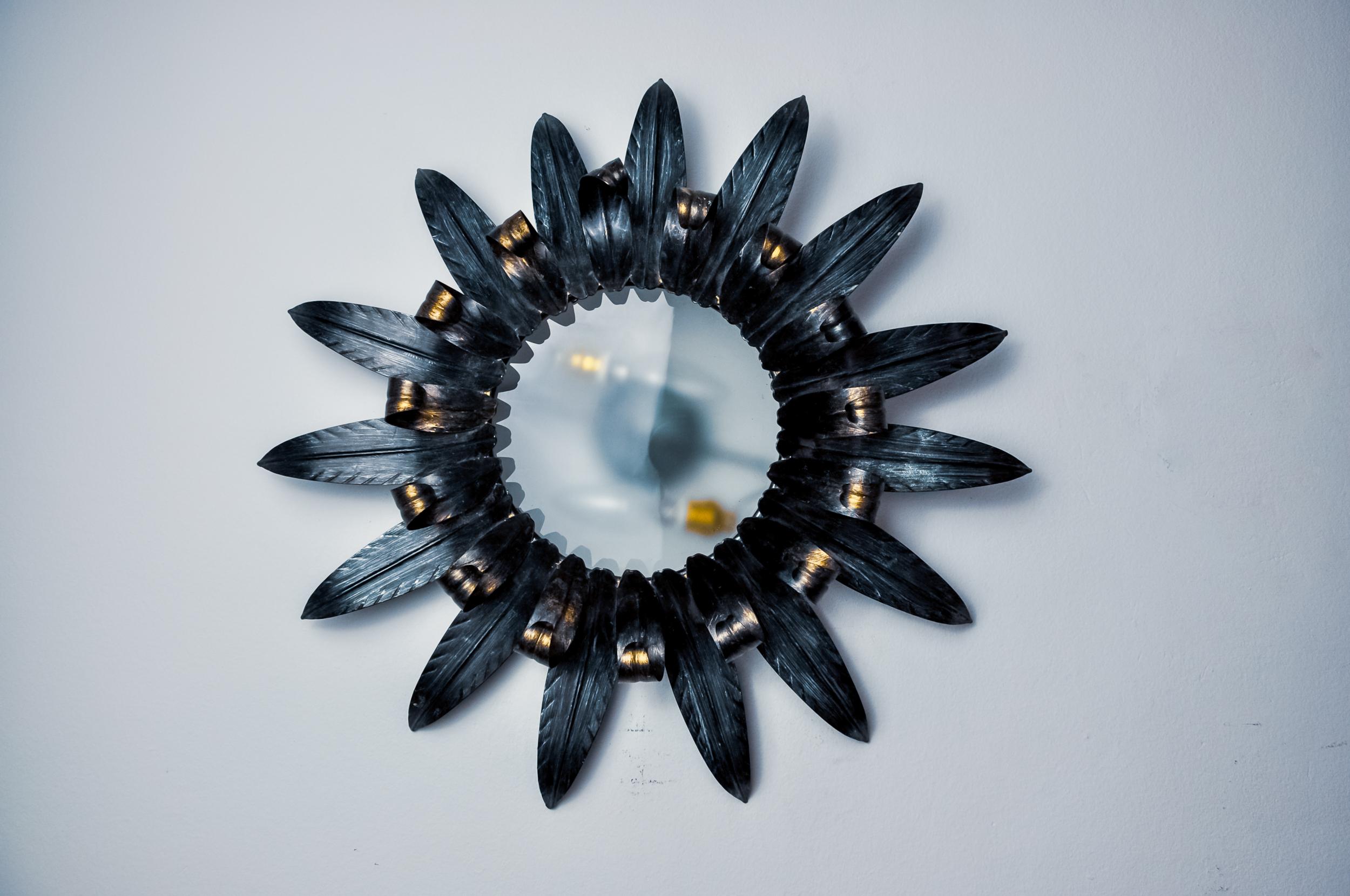 Sun wall lamp by Ferro Arte XL, metal and silver leaf, Spain, 1960 In Good Condition For Sale In BARCELONA, ES
