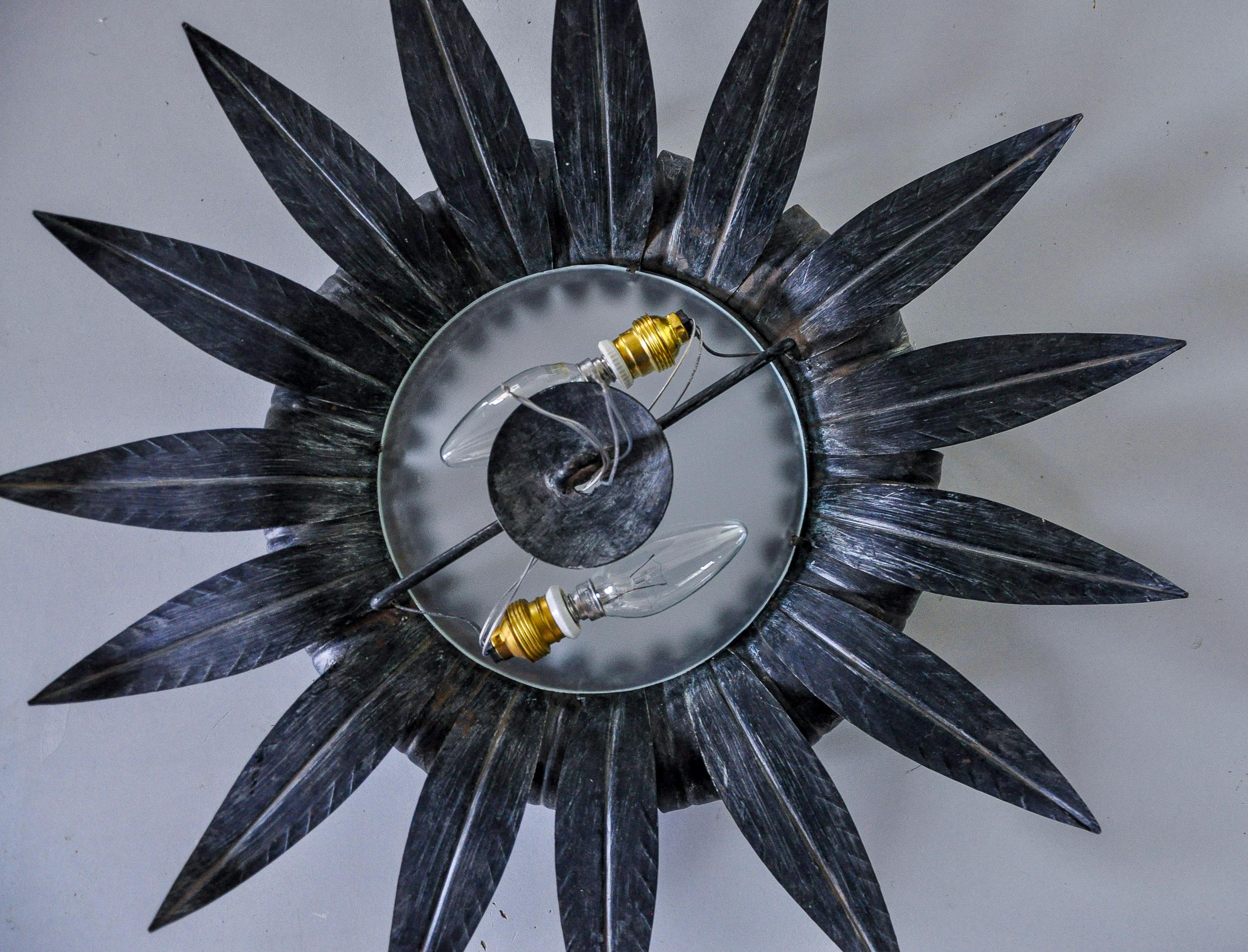 Sun wall lamp by Ferro Arte XL, metal and silver leaf, Spain, 1960 For Sale 1
