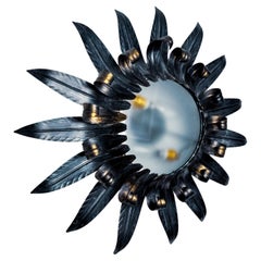 Sun wall lamp by Ferro Arte XL, metal and silver leaf, Spain, 1960