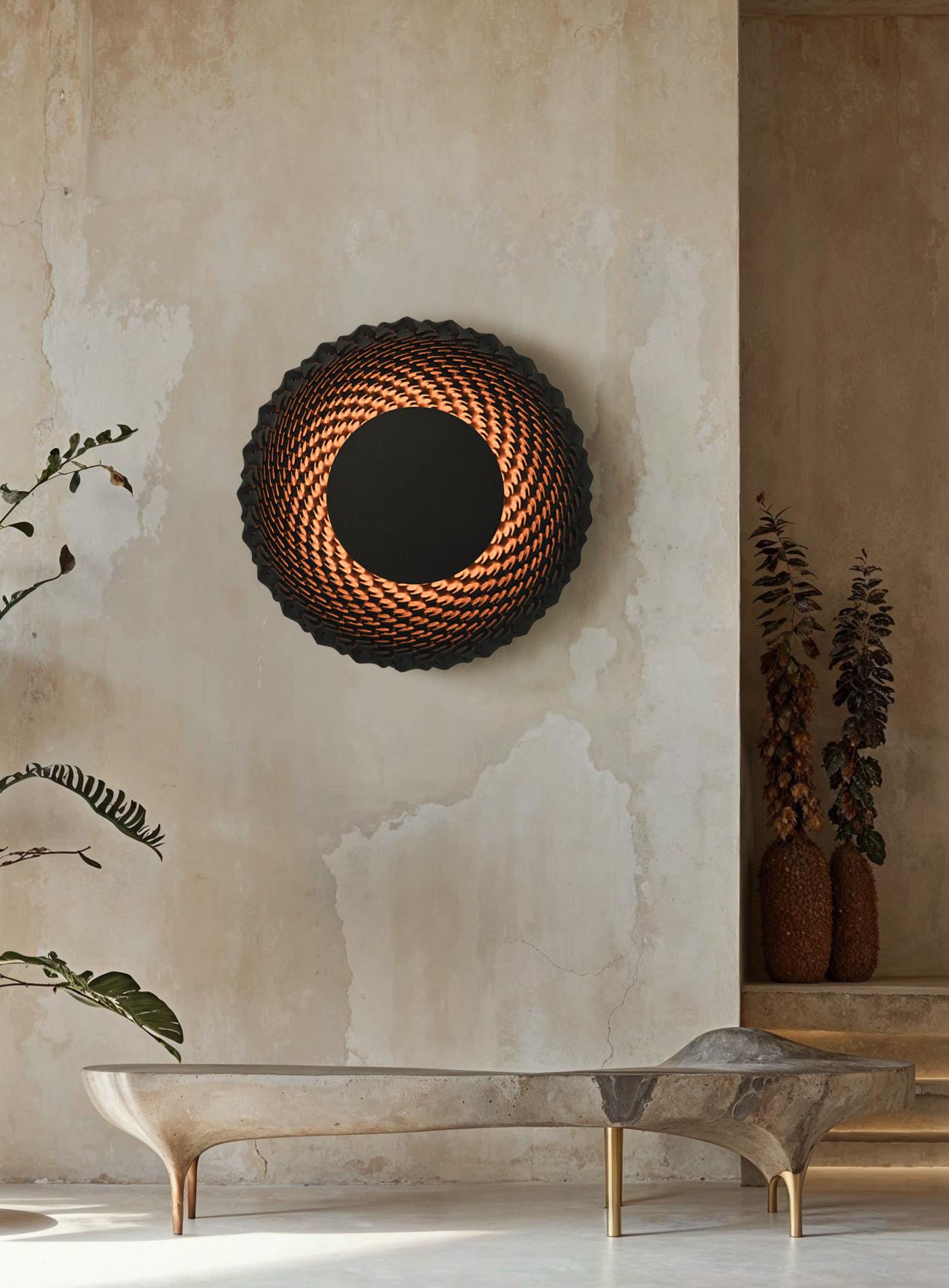 Futurist Sun Wall Lamp, Cosmic Desert Black Sand, Ambient Mood Lighting For Sale