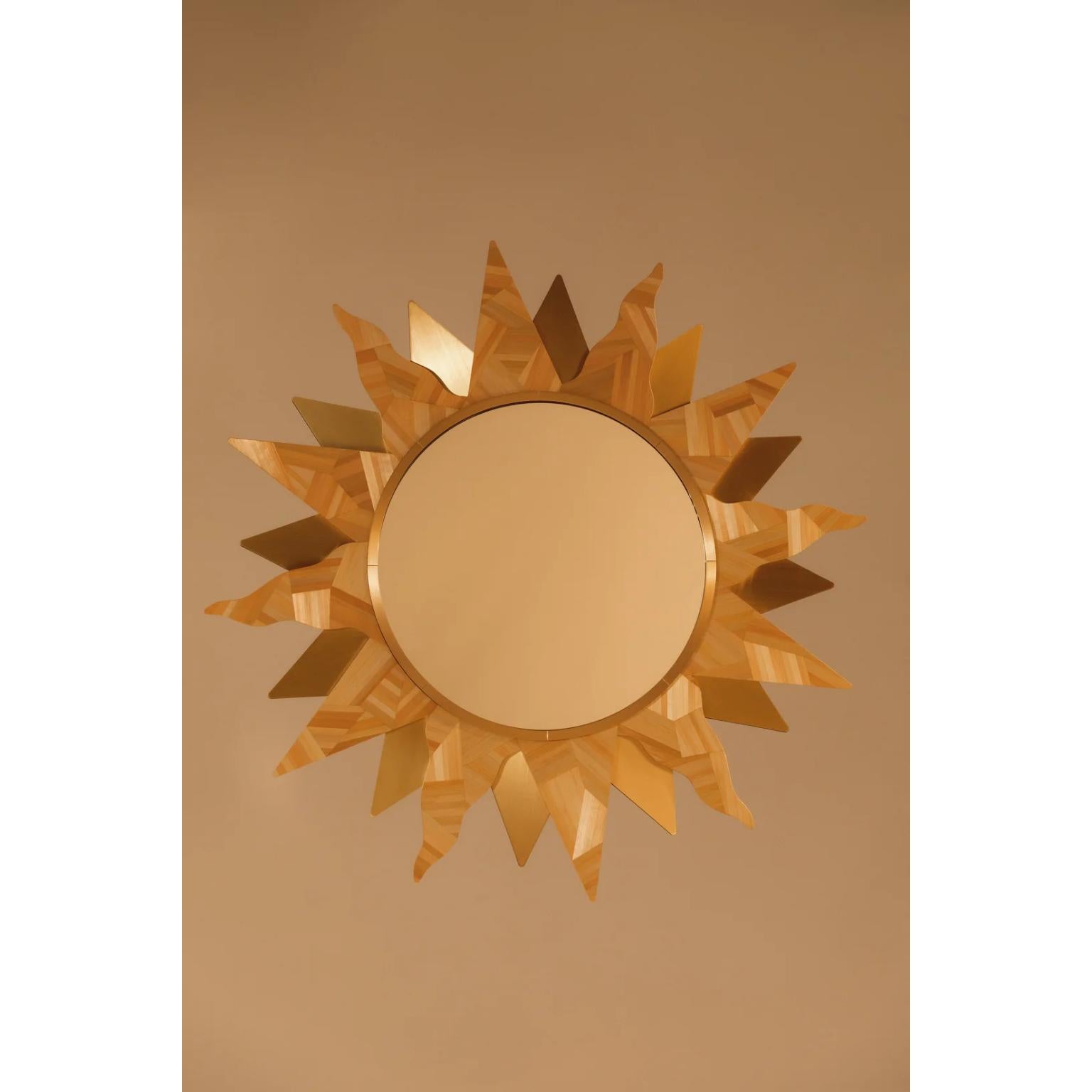 Sun Wall Mirror by Ruda Studio
Dimensions: Ø 100 x H 100 cm.
Materials: MDF, painted rye straw, brass and mirror.
Weight: 10 kg.

Dimensions are customizable. Please contact us. 

Our mission is to create objects with soul and meaning. Inspired by