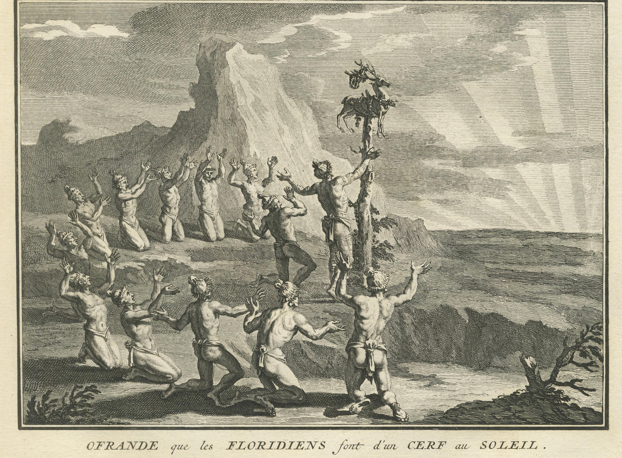 Sun Worship Rituale der Floridianen, dargestellt in Sacrificial Ceremonies, 1734 im Angebot 1