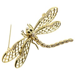 Suna Brothers 18 Karat Yellow Gold and Diamond Dragonfly Brooch Pin