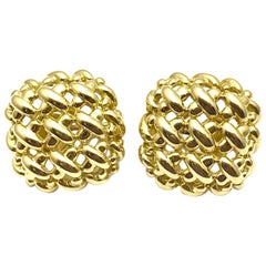 Suna Brothers Inc. 18 Karat Yellow Gold Square Basket Weave Button Earrings