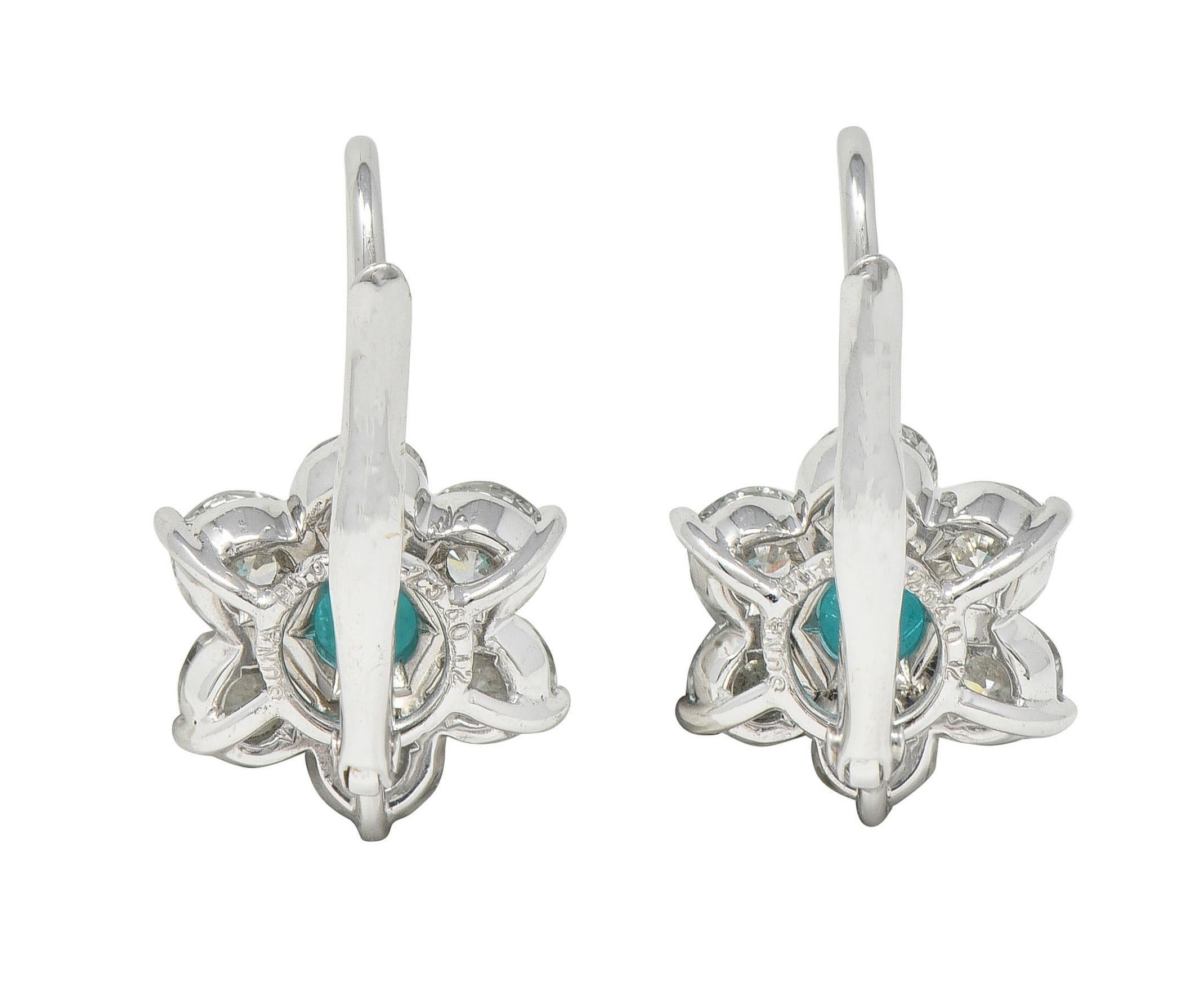 Women's or Men's Suna Contemporary 3.40 CTW Topaz Diamond Platinum Floral Drop Earrings