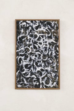 Contemporary Abstract Painting with White Gestural Marks, 66x24 cm Suna Imre