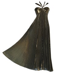 Sunary pleated  bustier evening dress in gold lamé