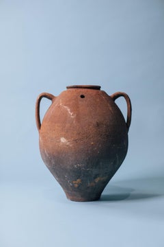 Sunbaked Double-Handled Terracotta Jar, Early 20th Century Mediterranean Vessel