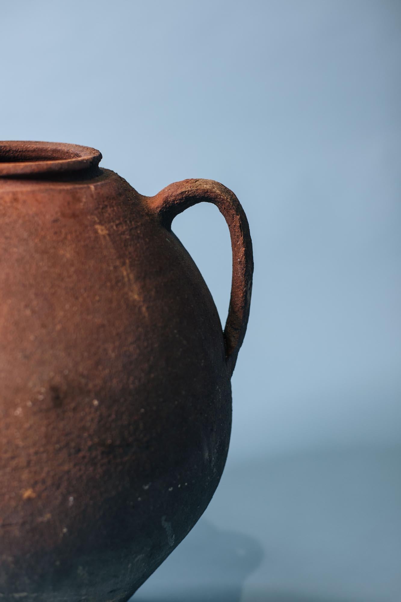 Rustic Sunbaked Double-Handled Terracotta Jar, Early 20th Century Mediterranean Vessel For Sale
