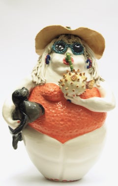 Sunbathing Seal Lady, Decorative Centerpiece Handmade Italy 2020, Hand-Crafted