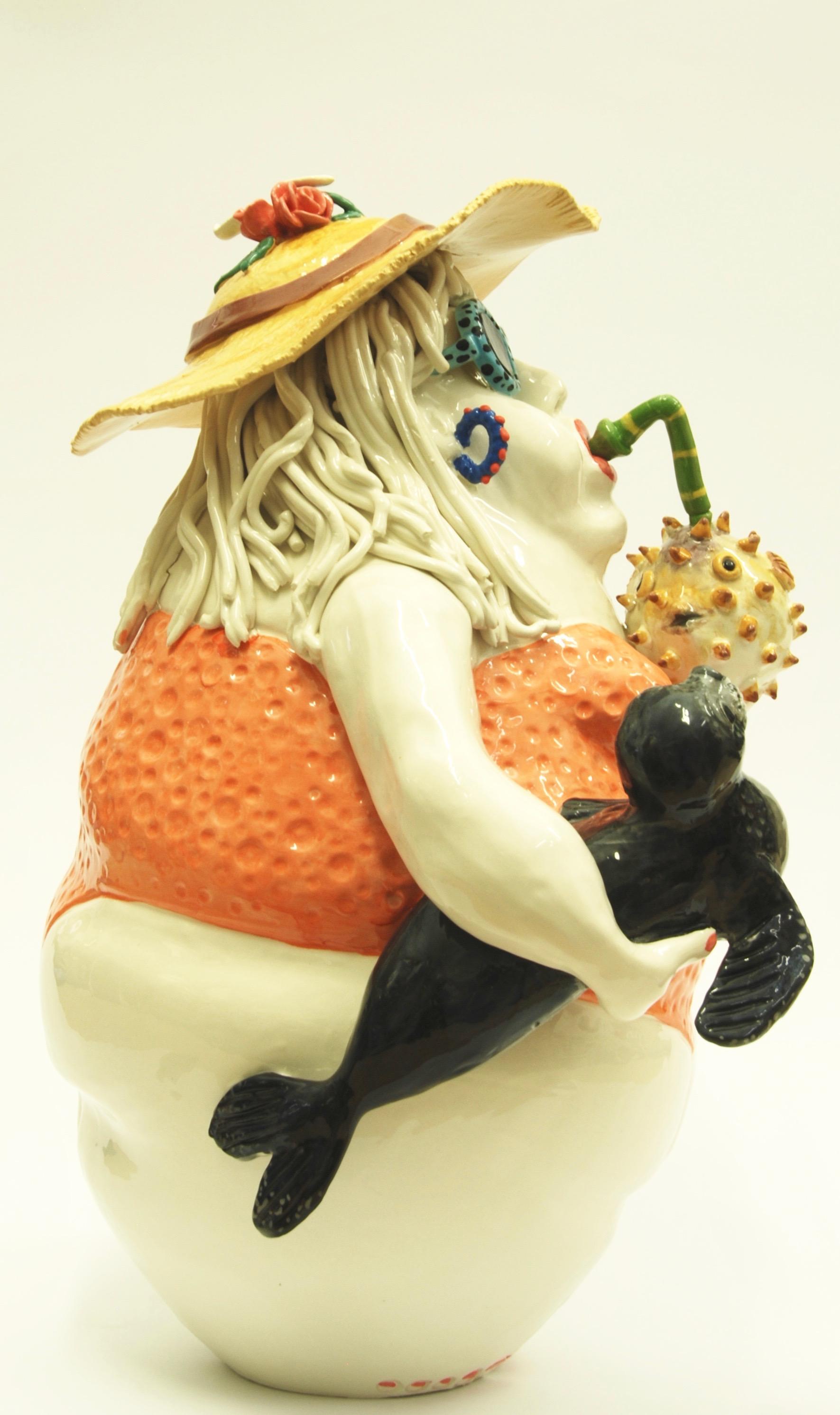 Sunbathing Seal Lady, Decorative Centerpiece Handmade Italy 2020, Hand-Crafted In New Condition For Sale In San Miniato PI, IT