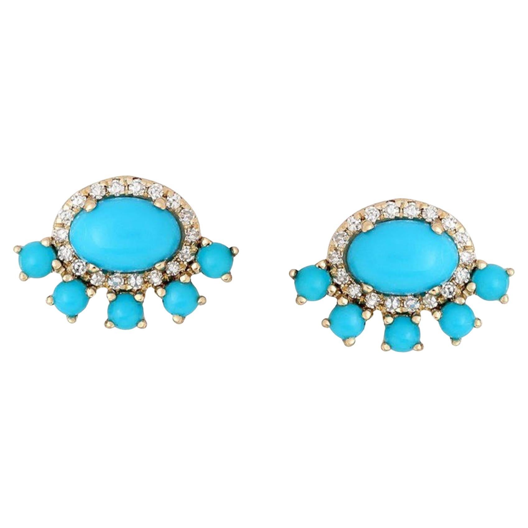 Boucles d'oreilles Sunbeam Cluster en or jaune 14K (ou 18k sur demande) Turquoise Diamant