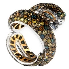 Zorab Creation Multi-Colored Fancy Diamond 8.00 cts Sunbeam Snake Cocktail Ring
