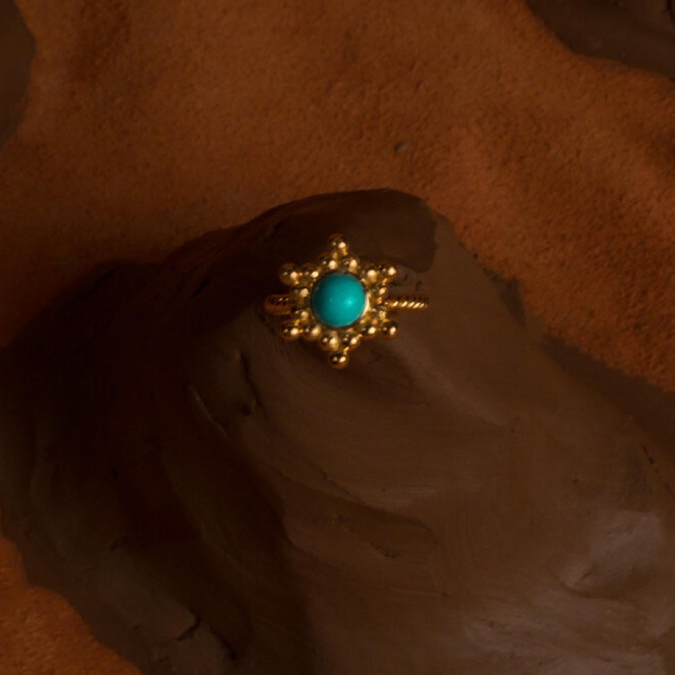 For Sale:  Sunbeam Turquoise Ring 18k Yellow Gold with Turquoise Stone 2