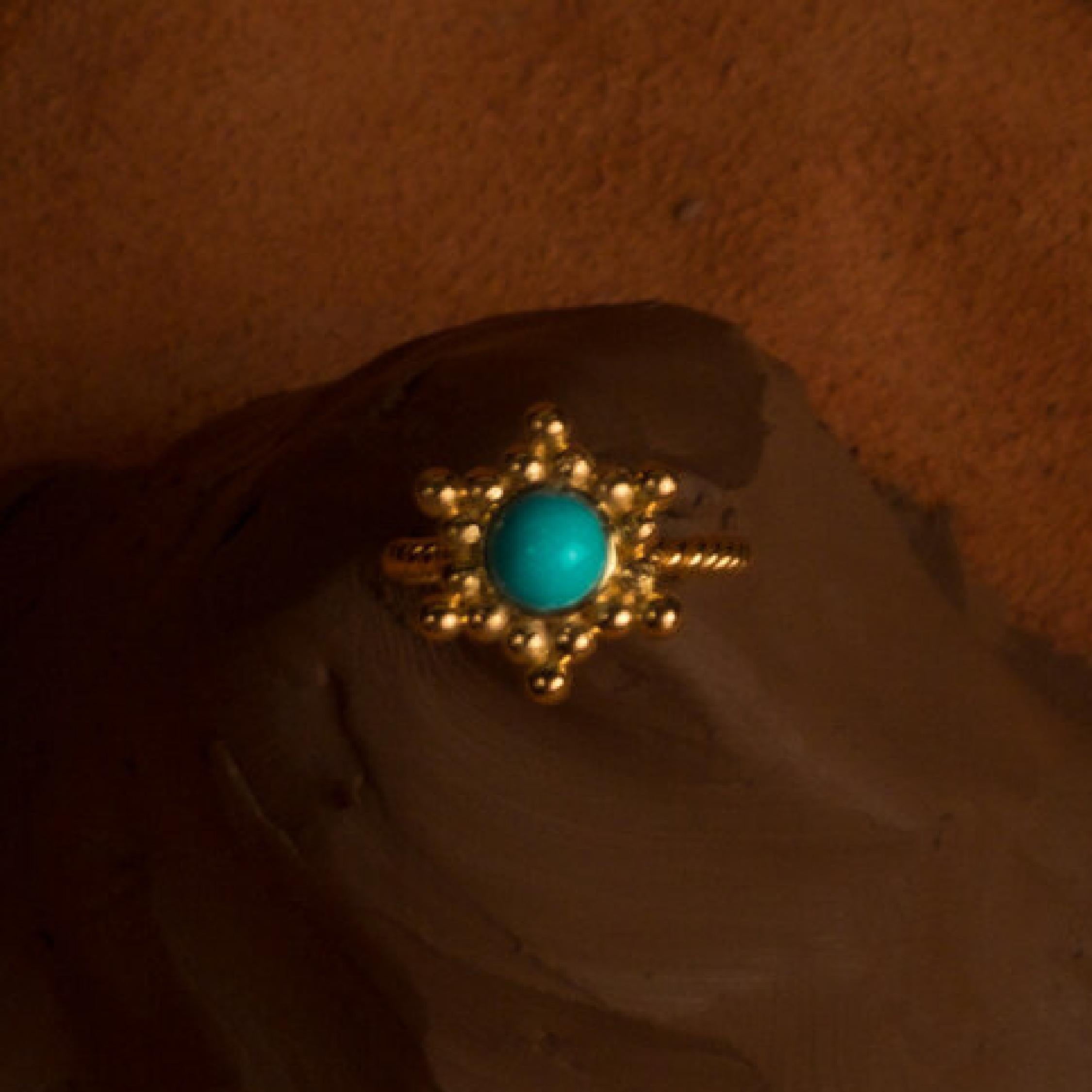 For Sale:  Sunbeam Turquoise Ring 18k Yellow Gold with Turquoise Stone 4