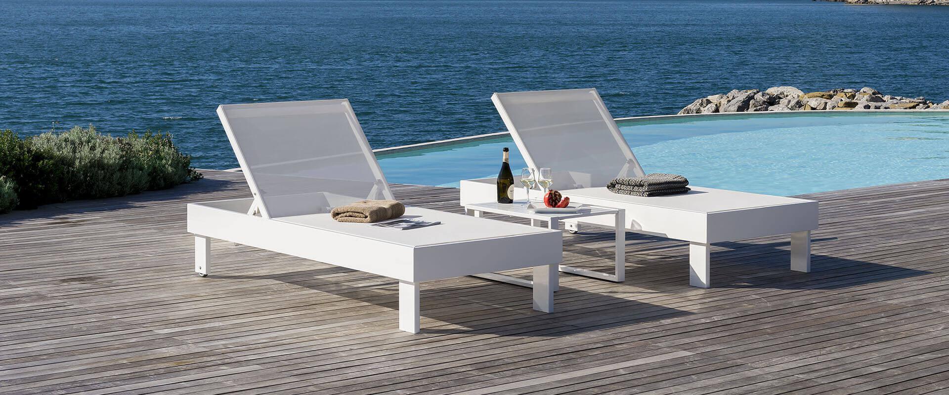 Italian In Stock in Los Angeles, White Aluminum Outdoor Sunbed, Made in Italy