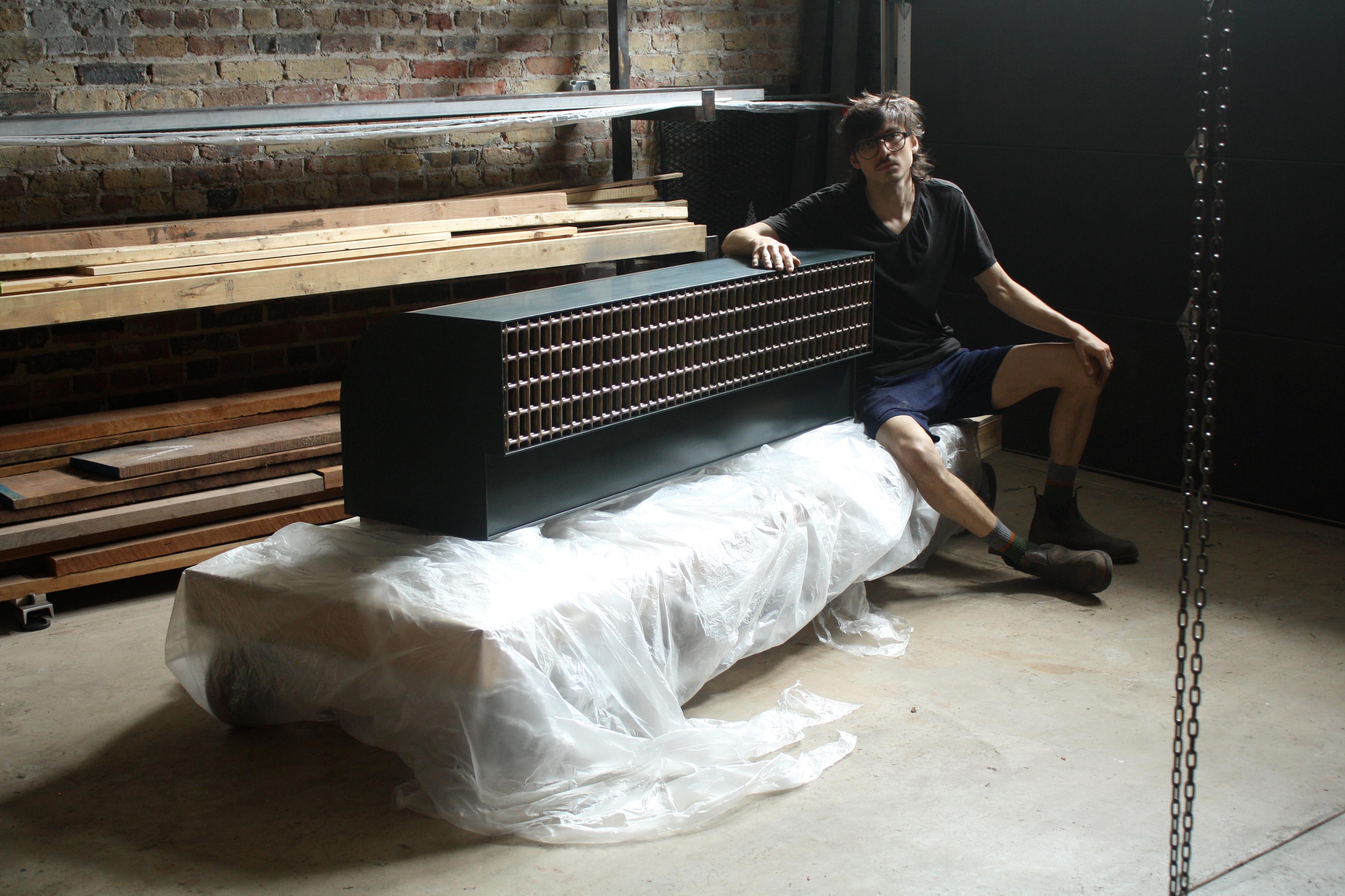 Post-Modern Sunbreaker Two Drawer Bench by Laylo Studio For Sale