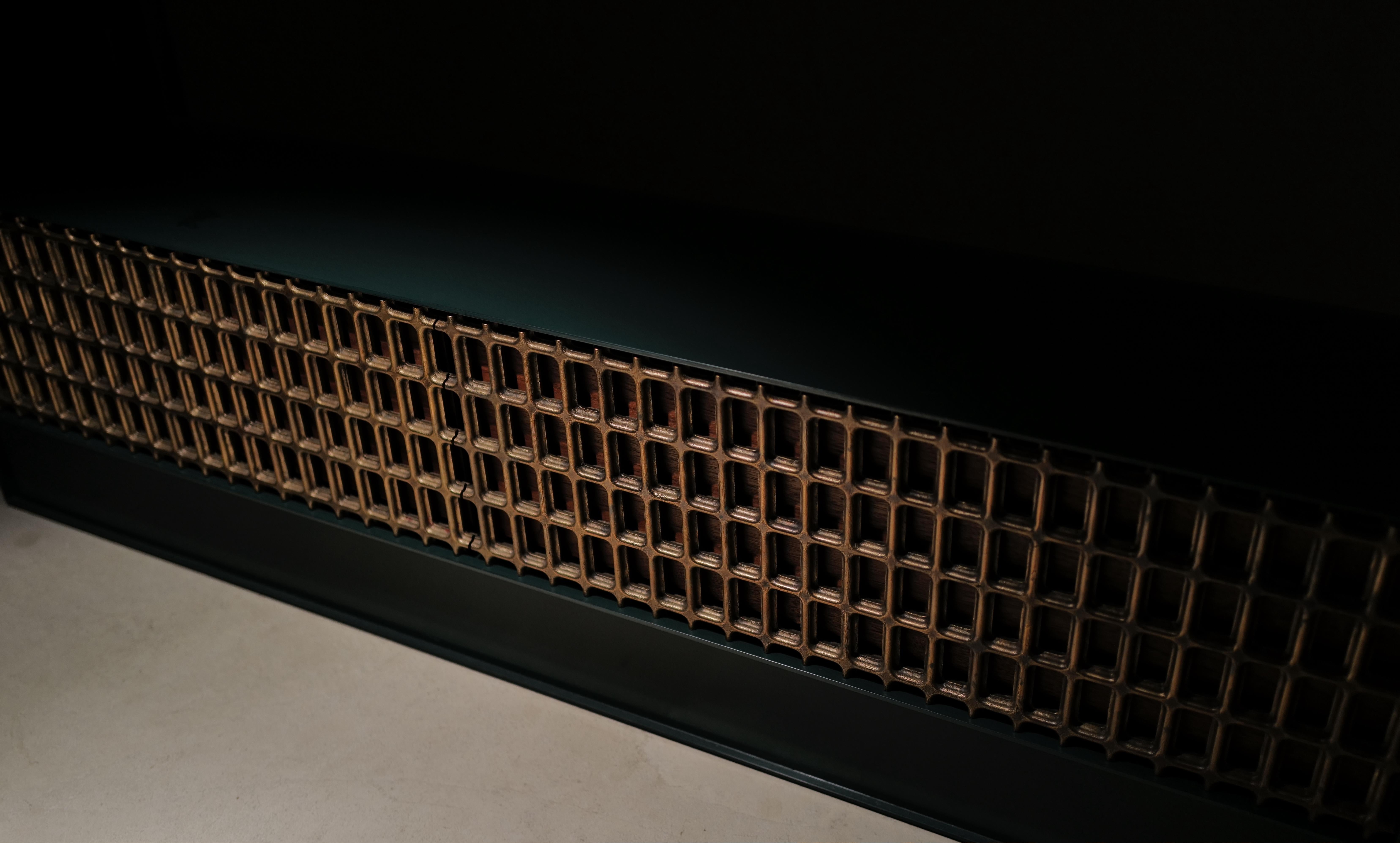 Steel Sunbreaker Two Drawer Bench by Laylo Studio For Sale