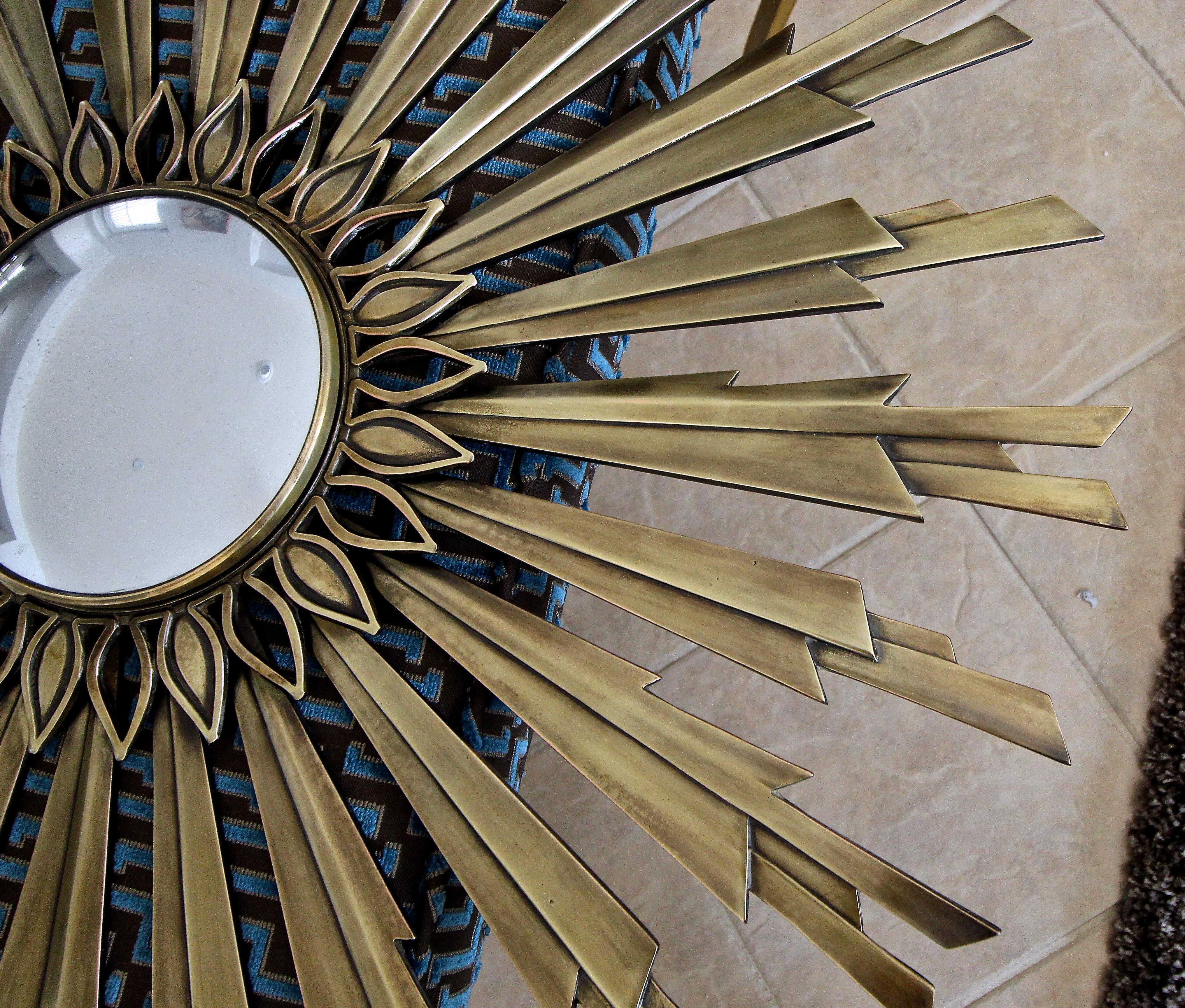 Sunburst Art Deco Bronze Metal Convex Wall Art Mirror 2