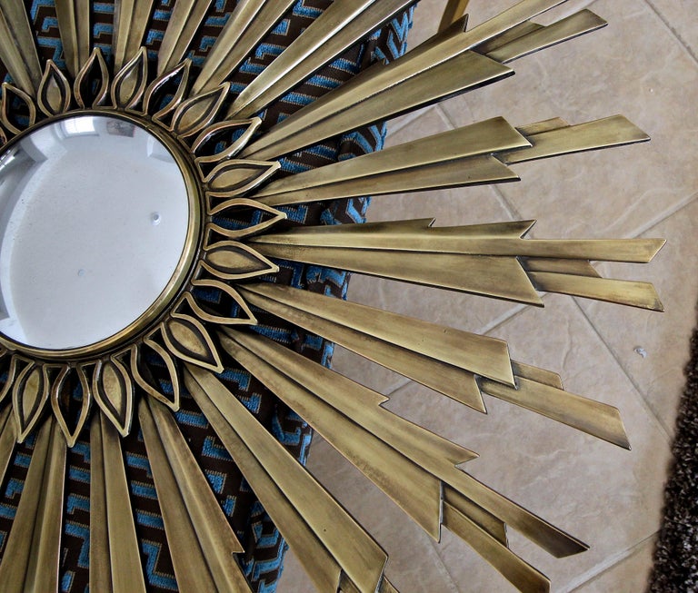 Sunburst Art Deco Bronze Metal Convex Wall Art Mirror at 1stDibs art