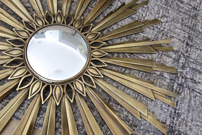 Sunburst Art Deco Bronze Metal Convex Wall Art Mirror at 1stDibs