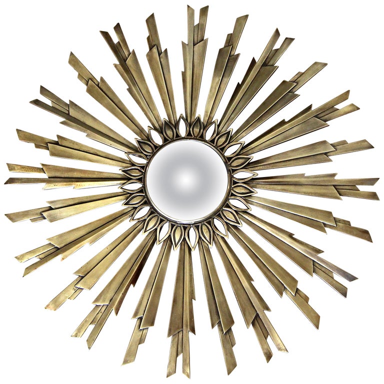 Sunburst Art Deco Bronze Metal Convex Wall Art Mirror at 1stDibs