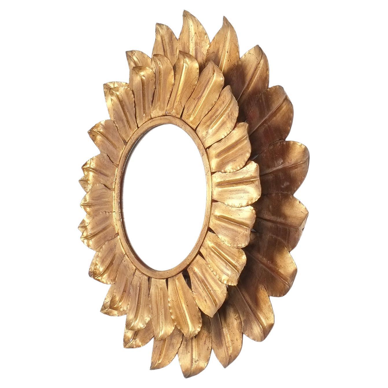 Sunburst Backlit Mirror Round Gold Leaf, France 1960