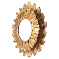 Sunburst Backlit Mirror Round Gold Leaf, France 1960