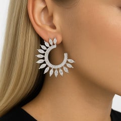 3.00ct Baguette & Marquise Diamond Sunburst 14K Gold Earrings
