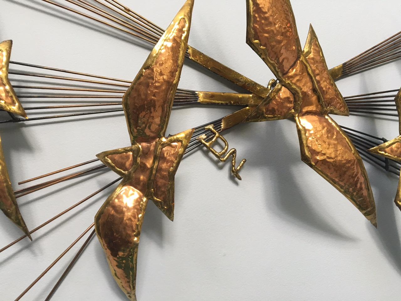 Hollywood Regency Sunburst Birds Metal Wall Sculpture