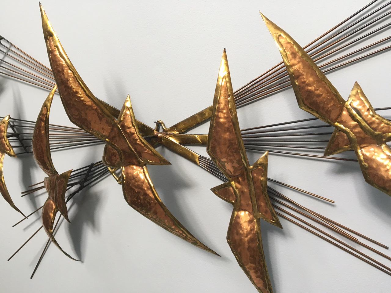 Late 20th Century Sunburst Birds Metal Wall Sculpture