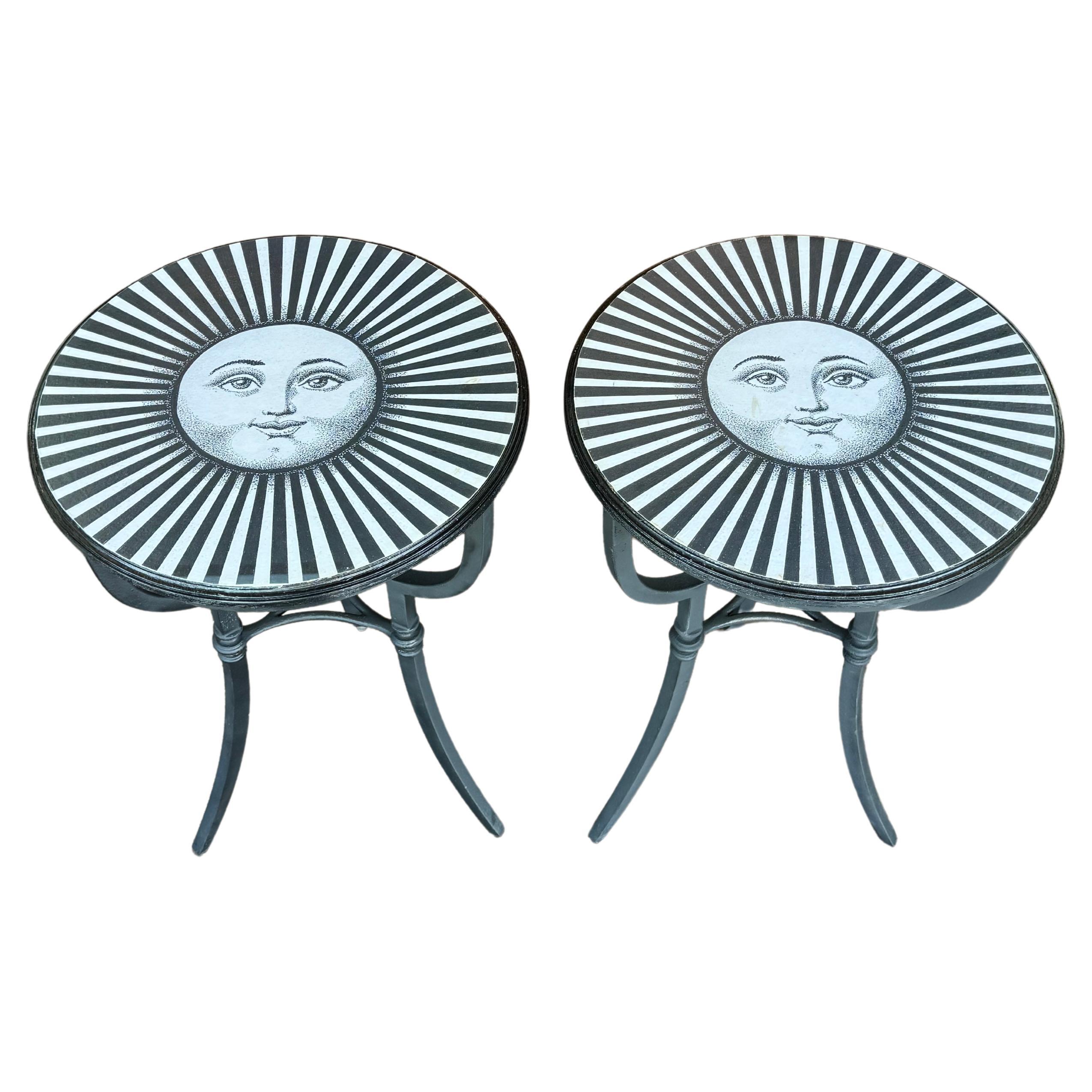 Tables d'appoint Sunburst noir et blanc dans le style de Fornisetti en vente