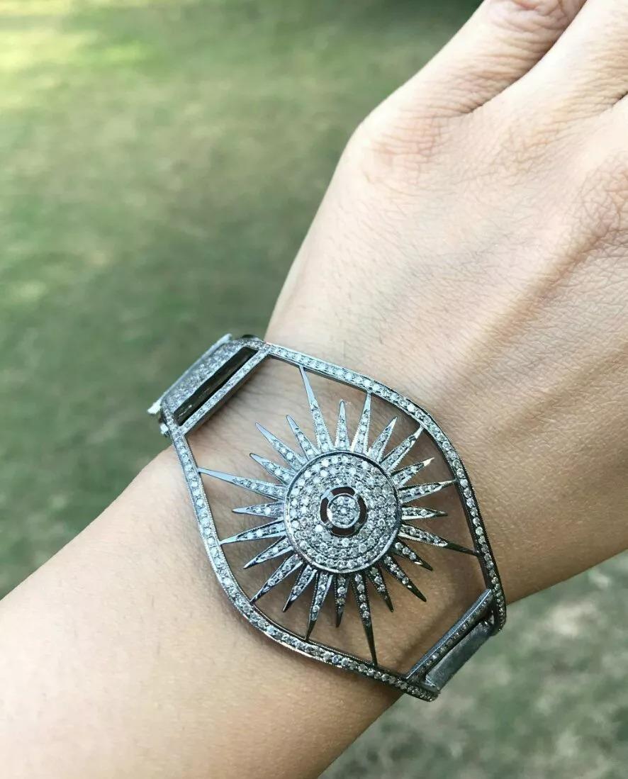 Sunburst Bracelet Pave Diamond Cuff Bracelet 925 Silver Diamond Bangle Jewelry
Light weight can be worn everyday

Additional information:
Condition: New without tags: A brand-new, unused, and unworn item (including handmade items) that is not in