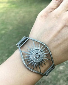 Sunburst Bracelet Pave Diamond Cuff Bracelet 925 Silver Bangle Jewelry