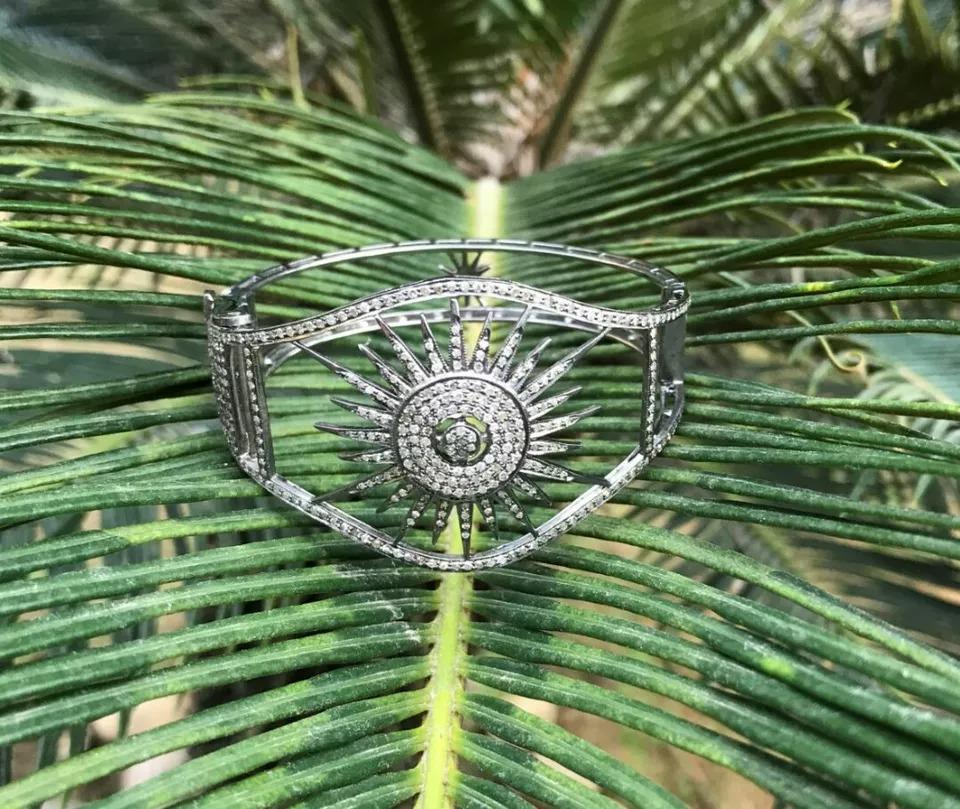 Women's Sunburst Bracelet Pave Diamond Cuff Bracelet 925 Silver Bangle Jewelry For Sale
