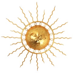 Sunburst Brtutalist Light Fixture, Wrought Iron and  Circles Accents from Spain