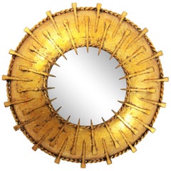 Sunburst Brutalist Flushmount Light Fixture with Nail Motifs