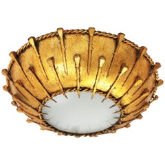 Sunburst Brutalist Flushmount Light Fixture with Nail Motifs