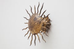 Sunburst Brutalist Gilt Wrought Iron Wall Decoration, Wall-Ceiling Light