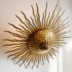 Sunburst Brutalist Spanish Ceiling Light 1950’s Gold