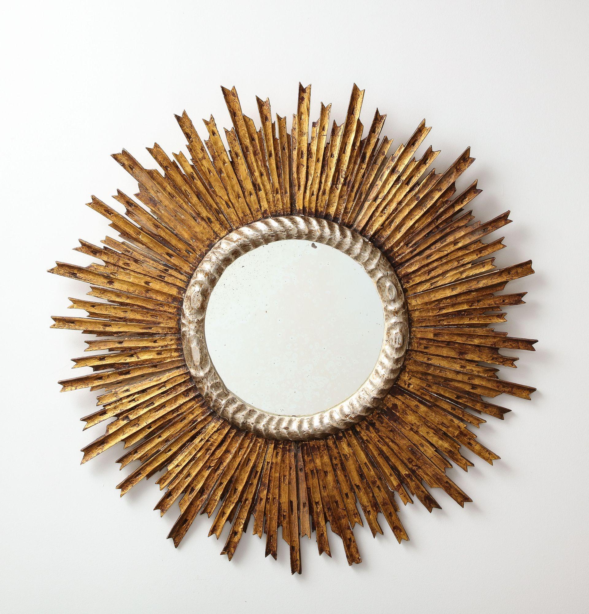 Sunburst Carved Giltwood Mirror, 20th Century 3