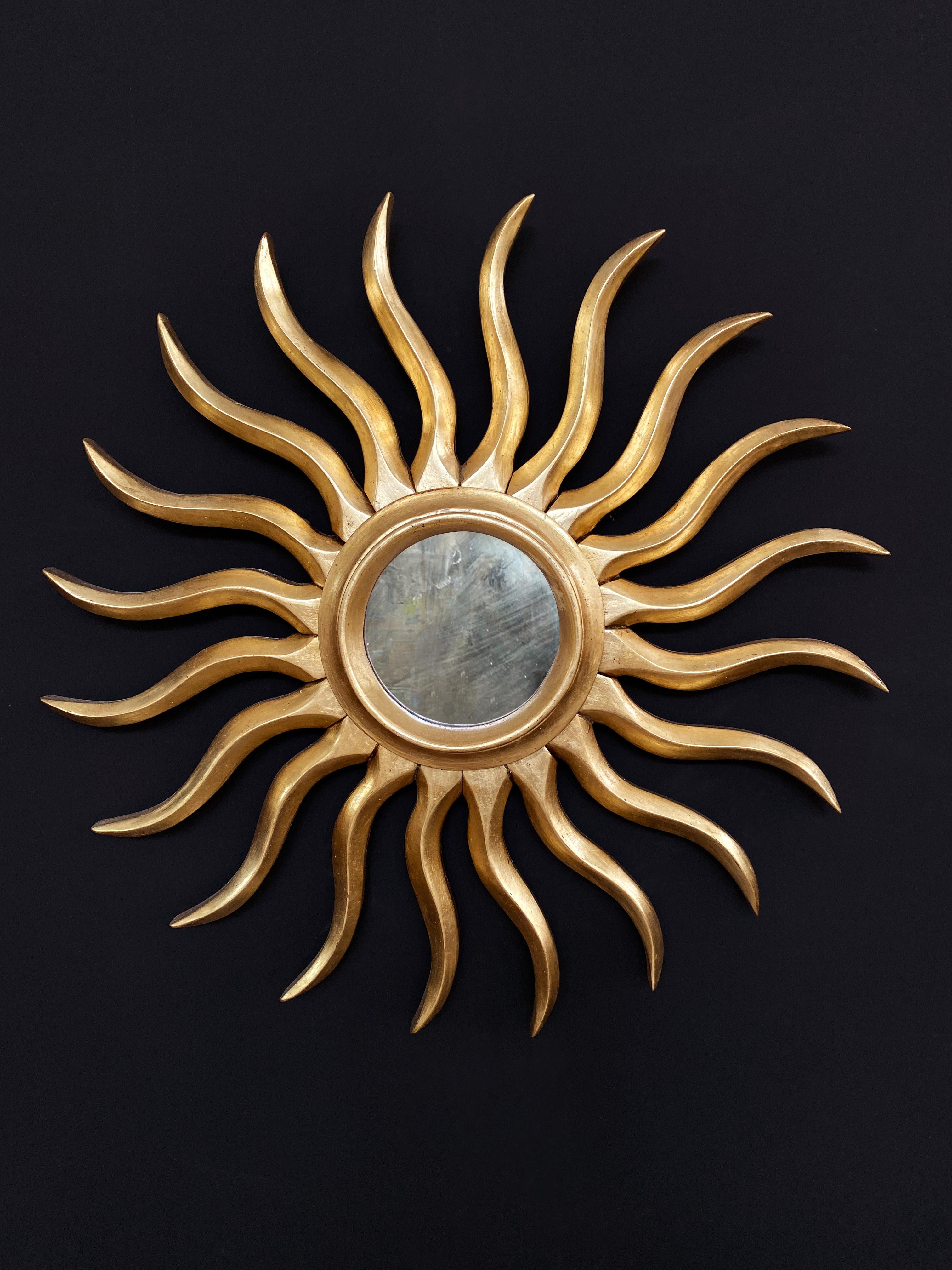 Spanish Sunburst Golden Mirror Art Noveau Style For Sale