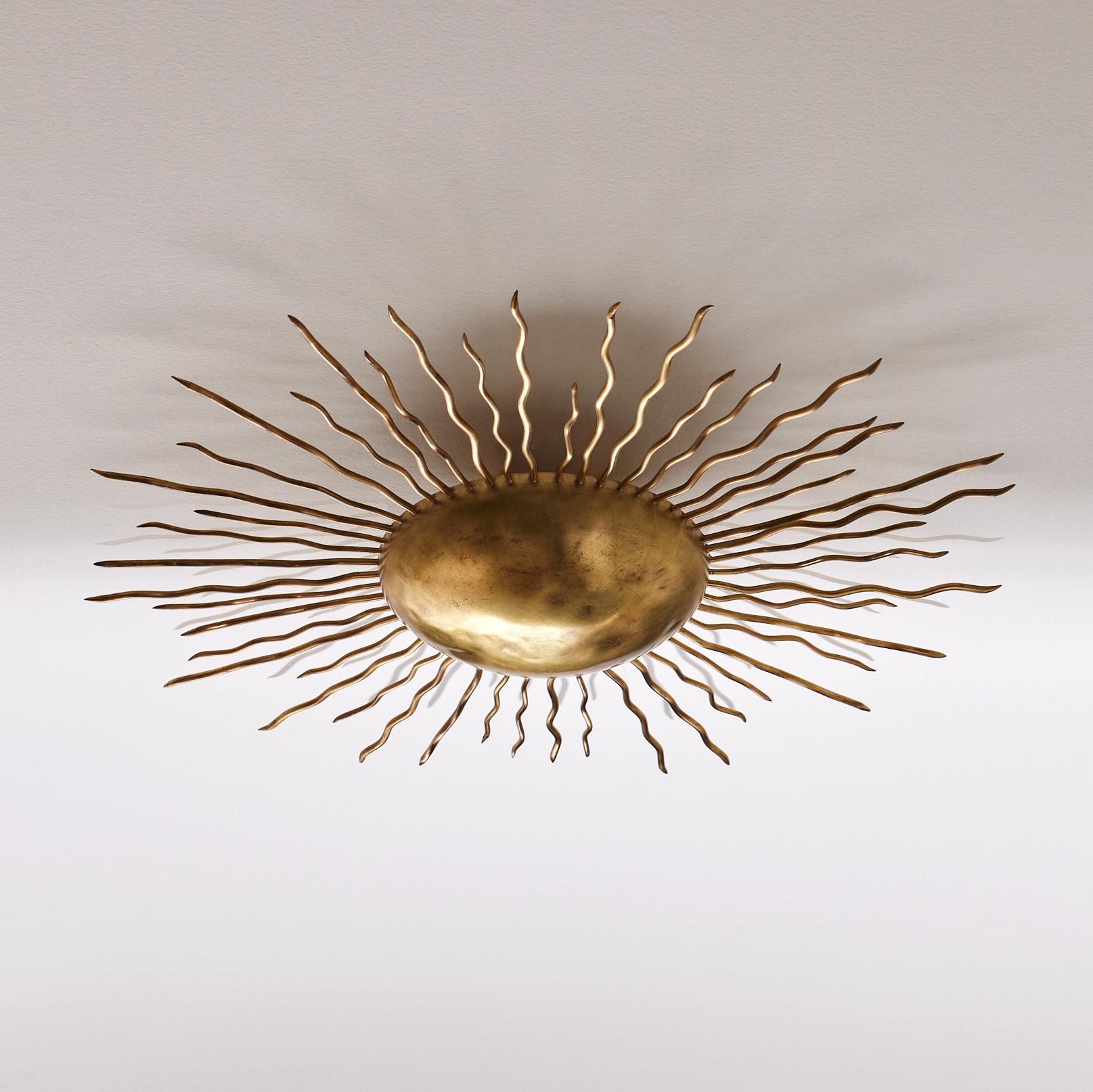 Brass Sunburst Ceiling Light by Sister by Studio Ashby For Sale