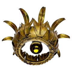 Sunburst ceiling light fixture or sconce in Gilt Wrought Iron, Spain, 1960s